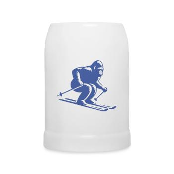 Affe Gorilla Schimpanse Ski Silhouette Design - Bierkrug - Weiß - Vorne