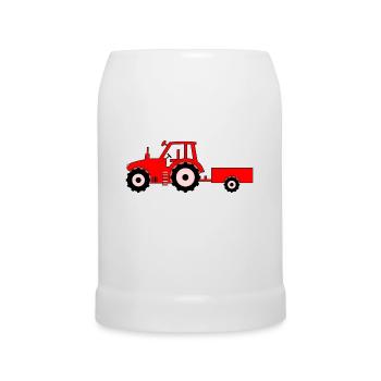 Tracteur avec remorque rouge - Chope en céramique - blanc - Devant