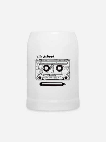 Retro Kassette und Stift - Bierkrug - Weiß