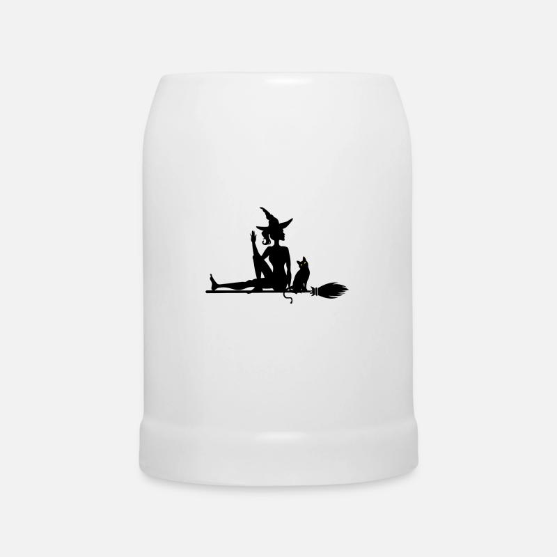 Sorcière avec chat sur le balai de sorcière - Chope en céramique - blanc