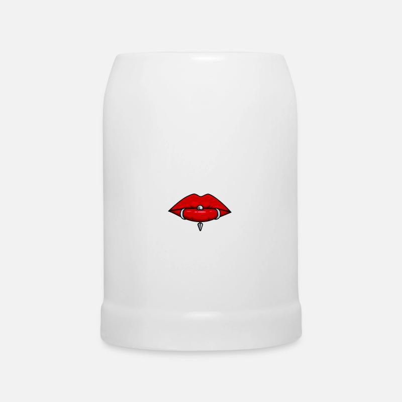 Lippen mit Piercings Lippenpiercing Maske - Bierkrug - Weiß