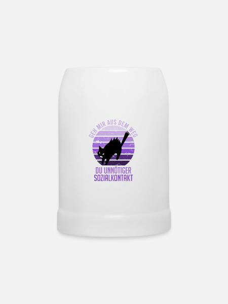 Unnötiger Sozialkontakt lustiger Spruch Katze - Bierkrug - Weiß