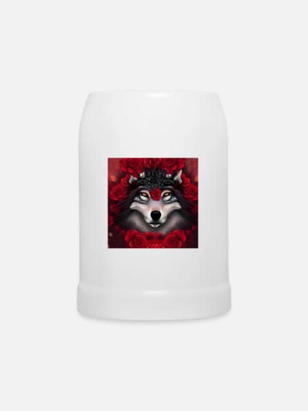 Wunderbarer Wolf mit Blumen. - Bierkrug - Weiß