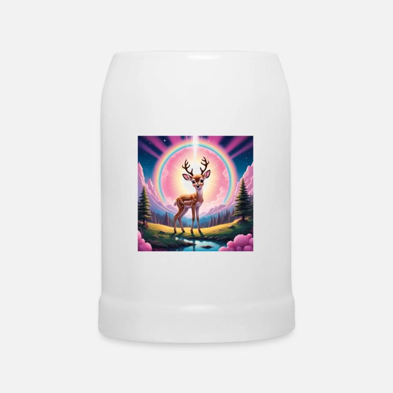 Reh mit Regenbogen - Bierkrug - Weiß