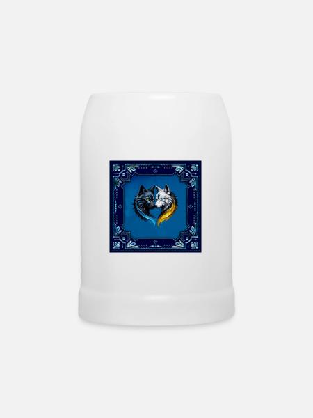 Majestätische Wolfsköpfe. - Bierkrug - Weiß