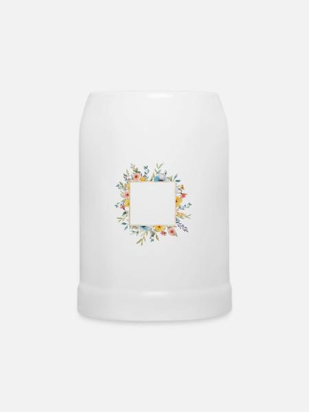 Blumen-Design, eckig, personalisierbar - Bierkrug - Weiß
