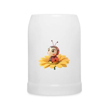 Süßer Marienkäfer auf einer Blume - Bierkrug - Weiß - Vorne