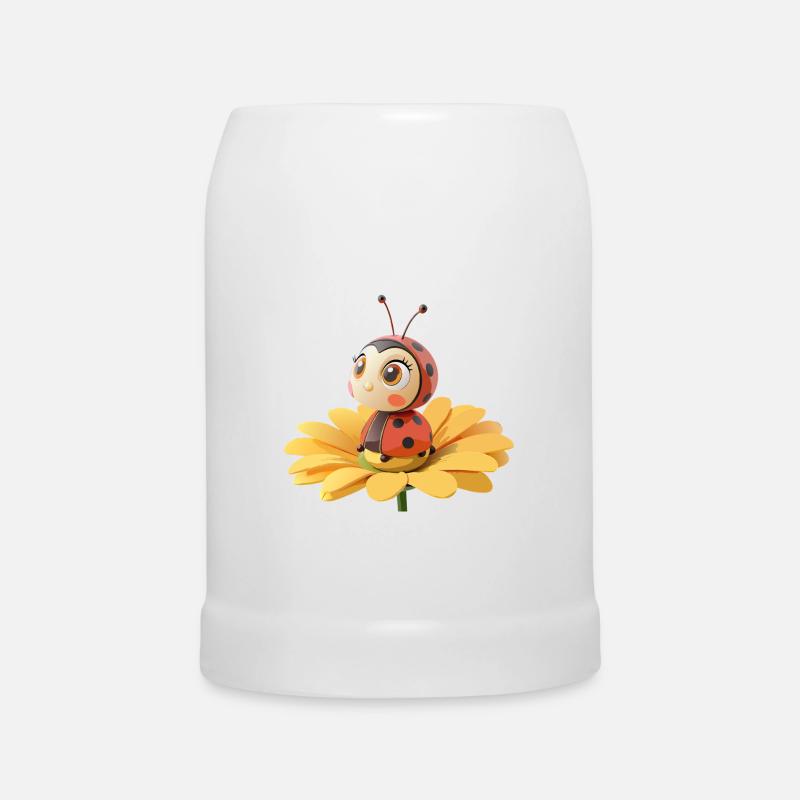 Süßer Marienkäfer auf einer Blume - Bierkrug - Weiß