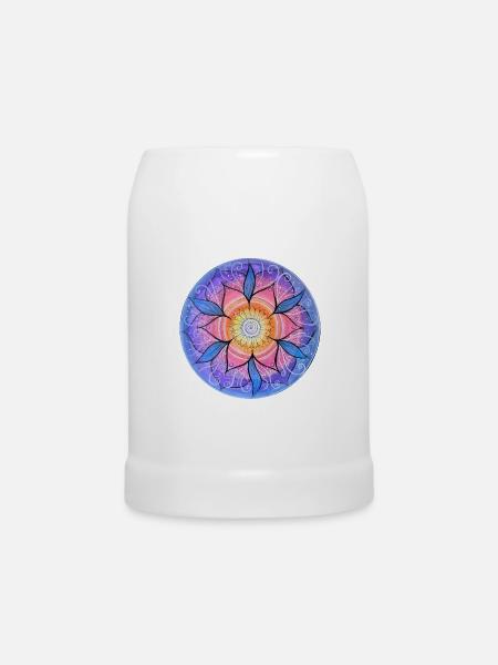 Blumenmandala in lebendigen Farben - Bierkrug - Weiß
