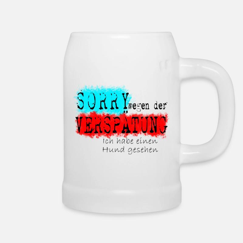 verspätung hund schwarz - Bierkrug - Weiß