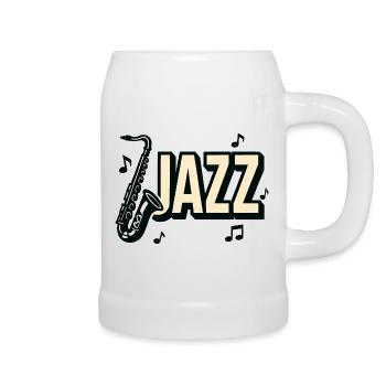 Typografie, Jazz, Saxophon, Musiknoten - Bierkrug - Weiß - Rechts