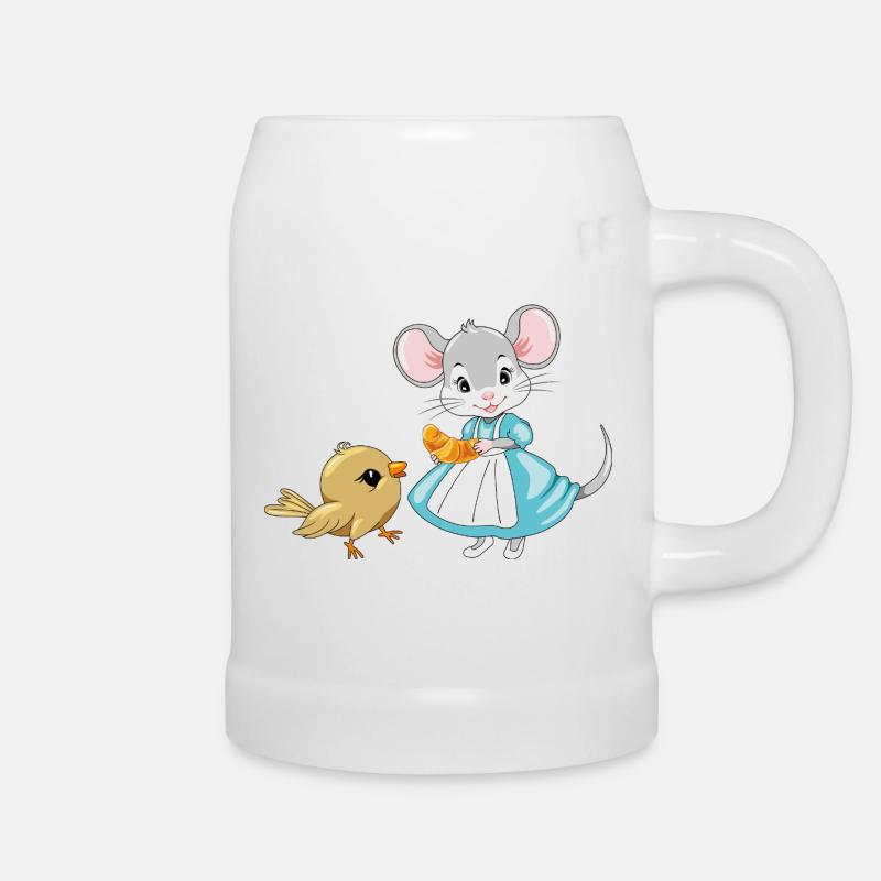 Little_mouse_is_sharing_a_croissant_with_a_bird - Bierkrug - Weiß