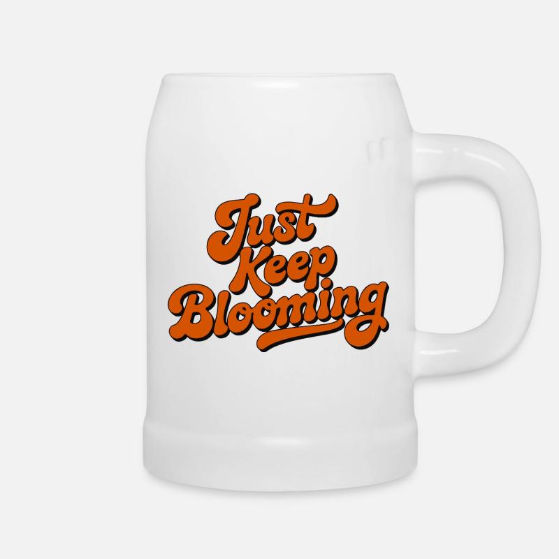 Just Keep Blooming Floral Script - Beer Mug - white