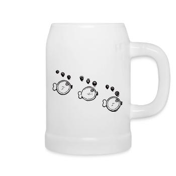 Three funny schooling fish in formation - Beer Mug - white - Right