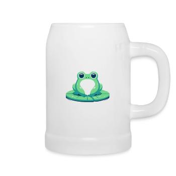 Grenouille sur nénuphar - Chope en céramique - blanc - Droite