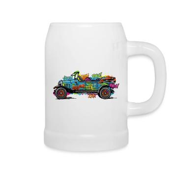 Colorful Comic Car/ Vintage Car Vintage Print - Beer Mug - white - Right