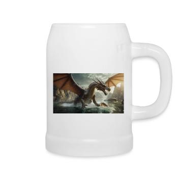 Ein realistischer böser dunkler Drache jagt Fischfluss - Bierkrug - Weiß - Rechts