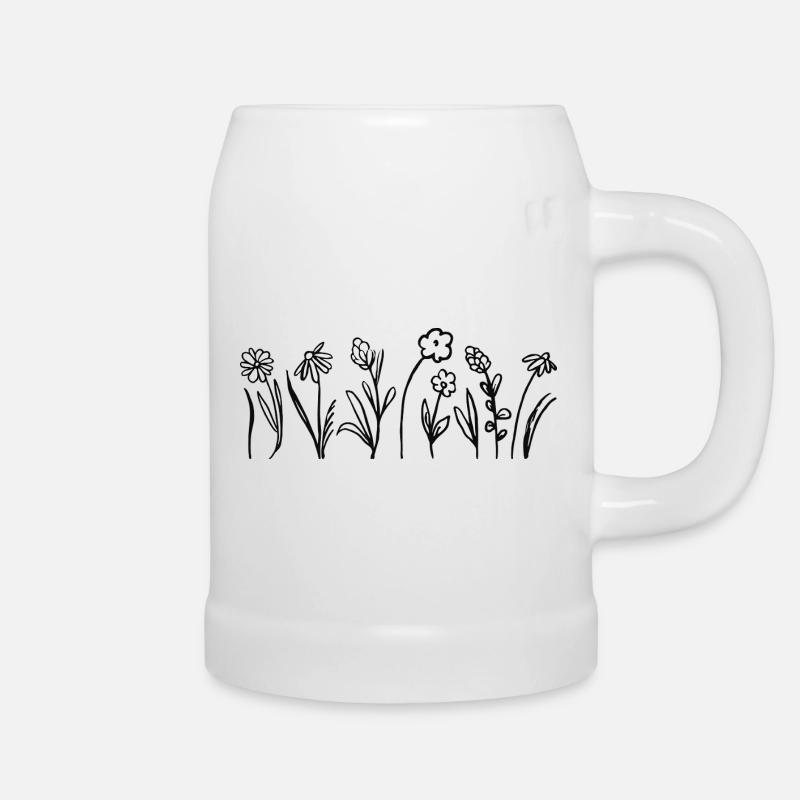 Handgezeichnete Blumen mit Blättern - Bierkrug - Weiß