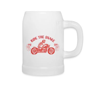 MOTORCYCLE SKELETON MOTORCYCLE FEAST OF THE PERES RIDE THE SNAKE - Beer Mug - white - Right