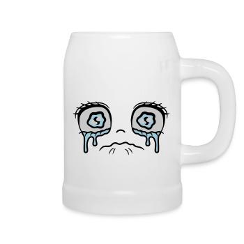 Sad crying girl face - Beer Mug - white - Right