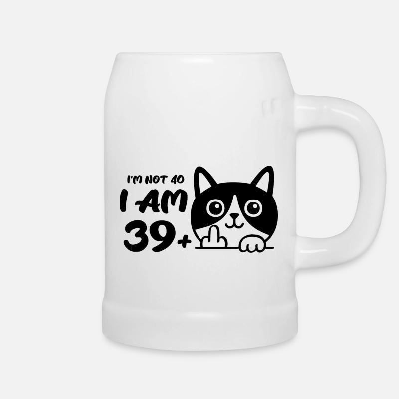 Ich bin nicht 40, ich bin 39 plus 1 Mittelfinger Katze Flip - Bierkrug - Weiß