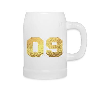 Nummer 9 Gold Glitter - 9. Jahrestag - Bierkrug - Weiß - Rechts