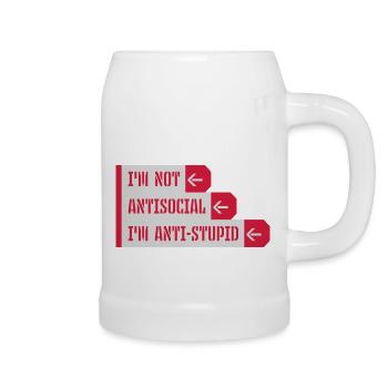not antisocial anti stupid - Beer Mug - white - Right