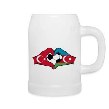Turquie Azerbaïdjan Football Drapeau Mains Coeur Forme - Chope en céramique - blanc - Droite
