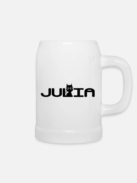 Julia mit schwarzer Katze - Bierkrug - Weiß