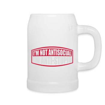 not antisocial anti stupid - Beer Mug - white - Right