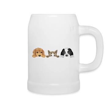 Golden Retriever, Katze und Bernhardiner - Bierkrug - Weiß - Rechts
