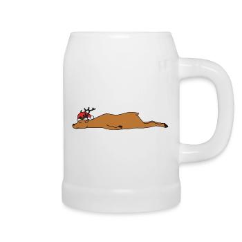 Schlafende Weihnachts-Rentiere Lustige Weihnachtskunst - Bierkrug - Weiß - Rechts