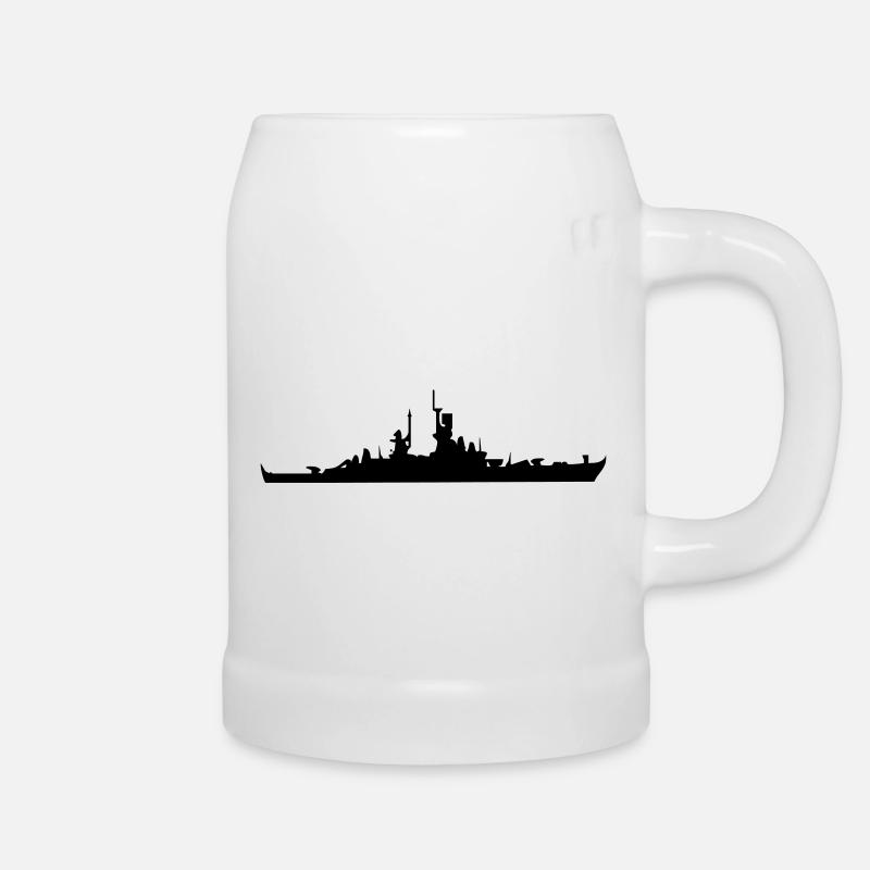 Vector Navy warship Silhouette - Beer Mug - white