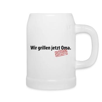 Wir grillen jetzt Oma Satzzeichen Komma Leben Omi - Bierkrug - Weiß - Rechts