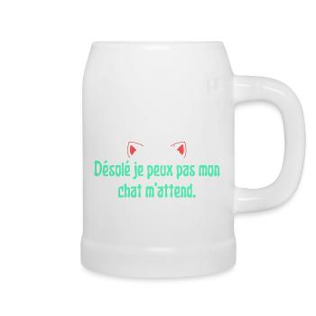 Désolé je peux pas mon chat m'attend. Tête de chat - Chope en céramique - blanc - Droite