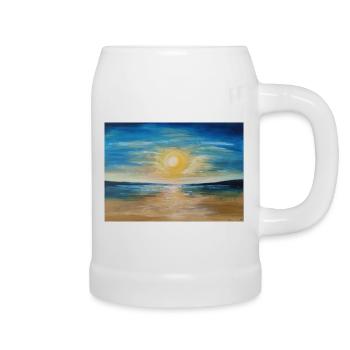 Reflexion bei Sonnenuntergang über ruhigen Gewässern - Bierkrug - Weiß - Rechts