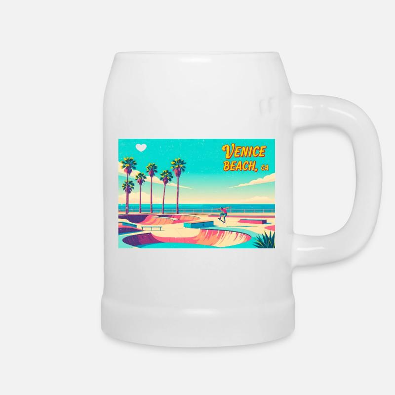 Venice Beach Retro Skater - Beer Mug - white