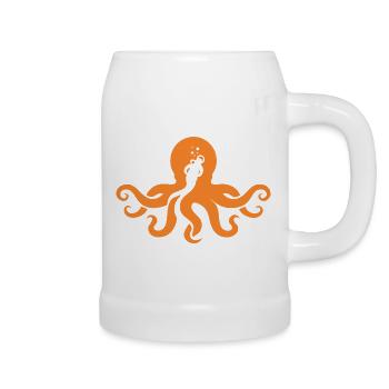 Orange Octopus Diver - Beer Mug - white - Right