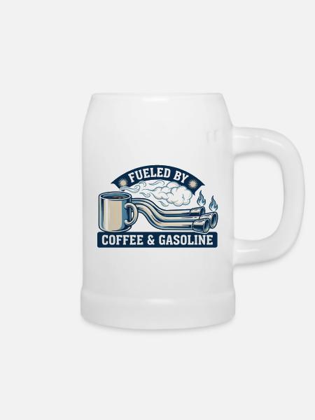 Angetrieben von Kaffee und Benzin - Bierkrug - Weiß