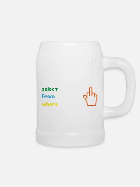 Lustige SQL-Abfrage: 8-Bit-Mittelfinger für Geeks - Bierkrug - Weiß