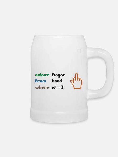 Lustige SQL-Abfrage: 8-Bit-Mittelfinger für Geeks - Bierkrug - Weiß