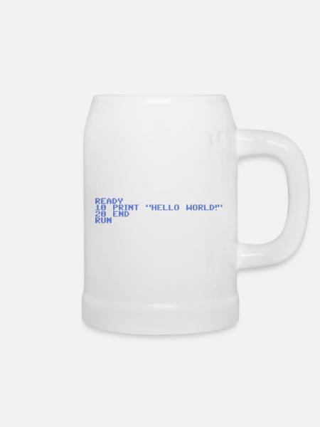 Retro Pixel Hello World - Bierkrug - Weiß