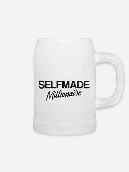 Selfmade Millionaire, dunkler Aufdruck - Bierkrug - Weiß
