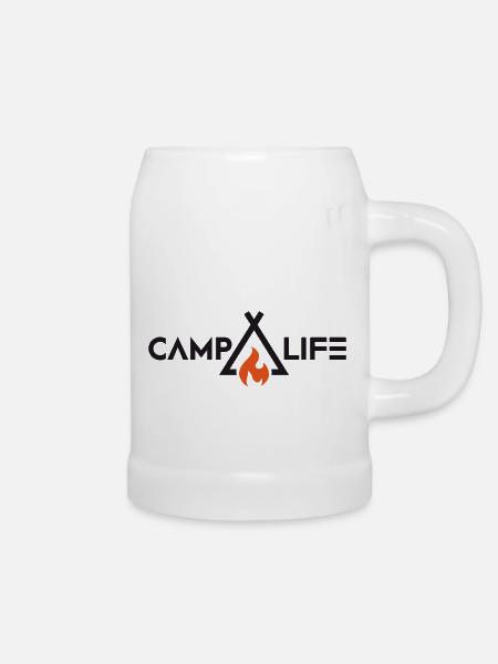 Campen mit Lagerfeuer - Bierkrug - Weiß