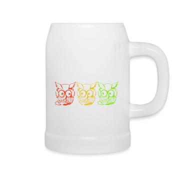 Owls yellow green red - Beer Mug - white - Right