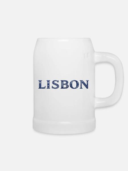 Lisbon Blau Ornament-Schriftzug - Bierkrug - Weiß