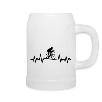 Road cyclists and heartbeat, road bike, cycling - Beer Mug - white - Right