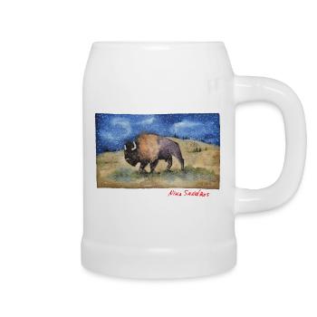 Bison - watercolor print - Beer Mug - white - Right