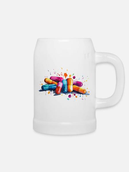 bunte Pillen - Bierkrug - Weiß