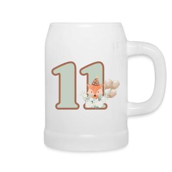 11. Geburtstag Fuchs Blumen - Bierkrug - Weiß - Rechts